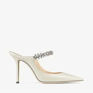 Jimmy choo Linen Patent Leather Mules with Crystal Strap